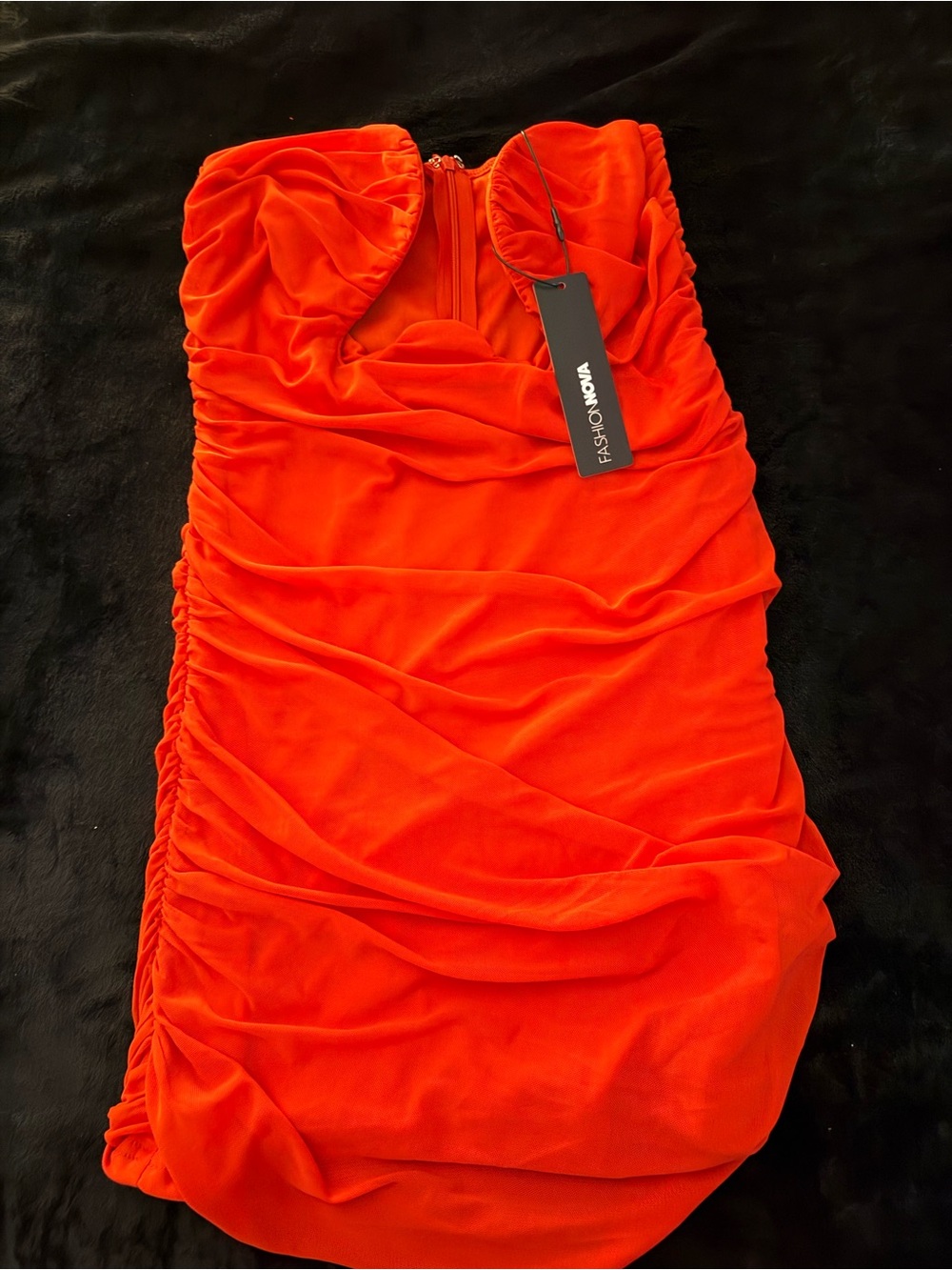 Fashion Nova Strapless Ruched Neon Orange Mini Dress